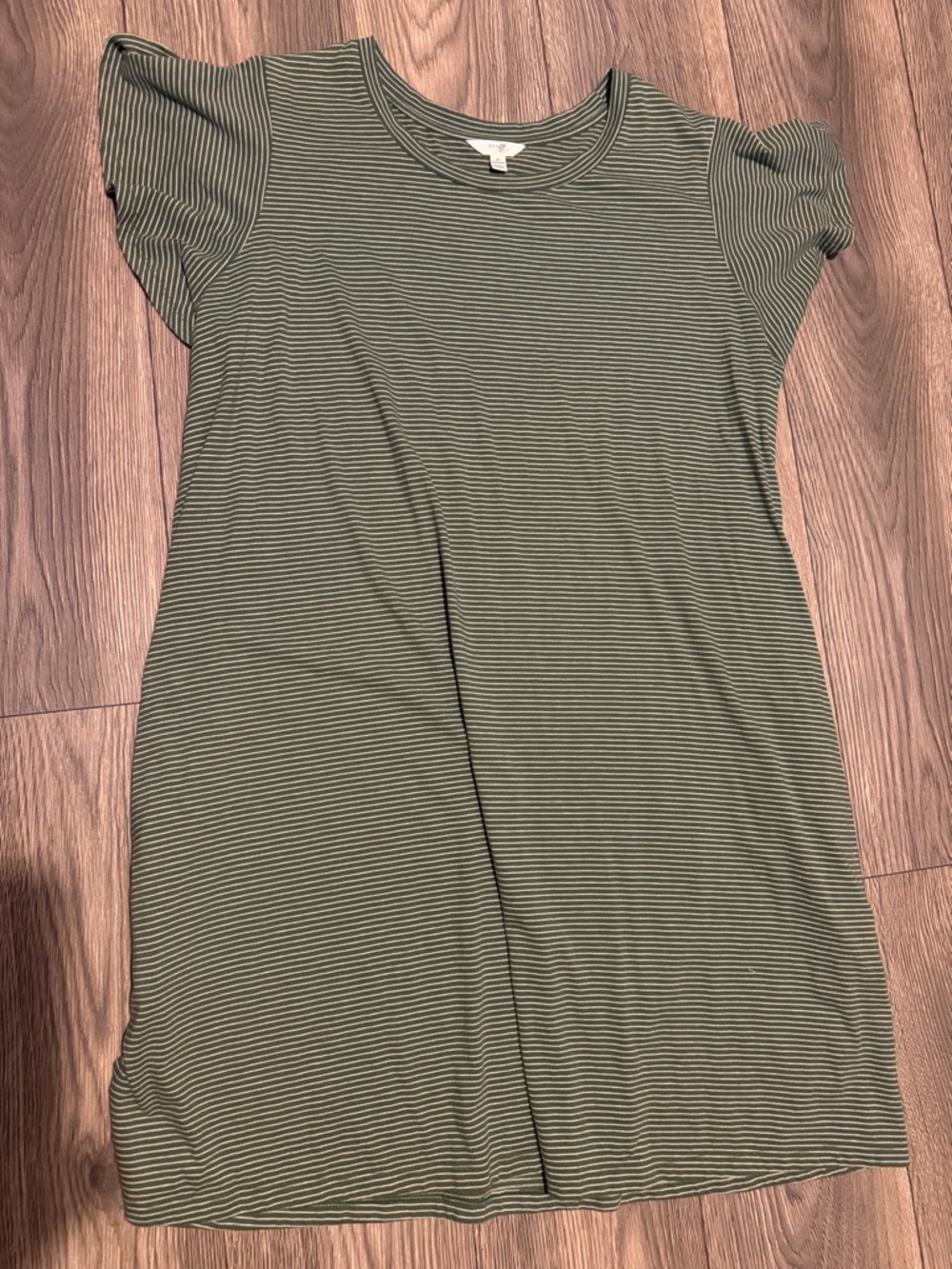Terra & sky  Olive Green and White Striped Short Sleeve Top